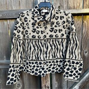 New Identity Animal Print Button-Up 100% Cotton Tapestry Blazer Jacket Women XL